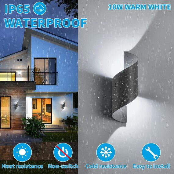 LED Wandleuchte Innen/Außen,10W Außenleuchte Wandlampe,IP65 wasserdichte Aussenleuchte 6000K kaltweiß Aussenleuchten,Modern Up Down Dekorative Wandlichter für Garten,Wohnzimmer,Schlafzimmer Dunkelgrau