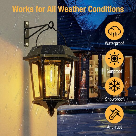 Woolmug 2 Stück Solarlampen für Außen Hängend, Retro Solarlaterne für Außen Wasserdicht, Glas Edelstahl Solarleuchten Garten, Solar Wandleuchte Aussen Gartenleuchten Deko für Garten Wand Terrasse
