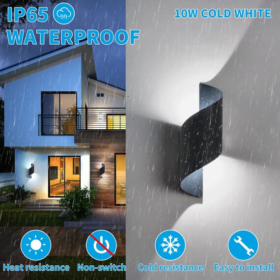 LED Wandleuchte Innen/Außen,10W Außenleuchte Wandlampe,IP65 wasserdichte Außenwandleuchte 6000K kaltweiß Wandbeleuchtung,Modern Up Down Dekorative Wandlichter für Garten,Balkon,Wohnzimmer,Schlafzimmer