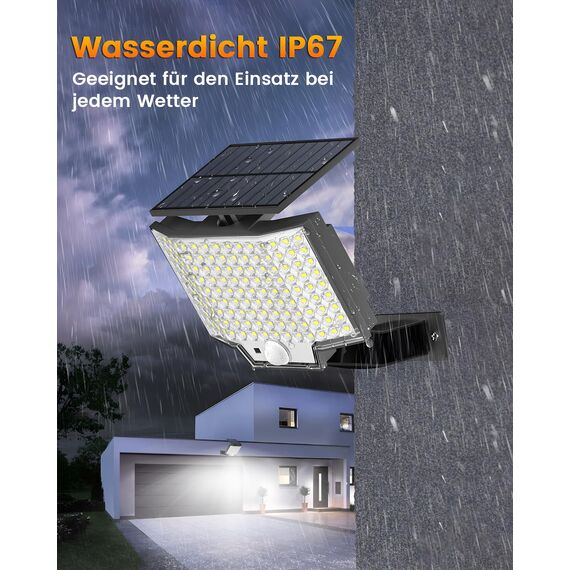 Solarlampen Outdoor 126LED 3 Modi mit Bewegungsmelder für Garten, Veranda, Straße, IP67 Wasserdicht, 210° Beleuchtungswinkel (1 Stück)