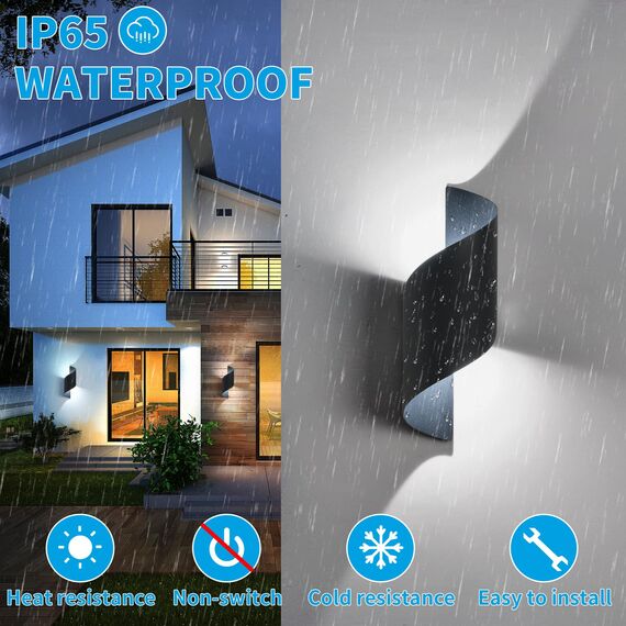 KUKAK LED Wandleuchte Innen/Außen,10W Außenleuchte Wandlampe,IP65 wasserdichte Außenwandleuchte 6000K kaltweiß Wandbeleuchtung,Modern Up Down Dekorative Wandlichter für Garten,Balkon,Wohnzimmer,2PCS