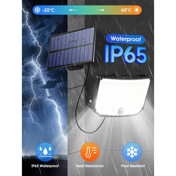 PIKOY Solarlampen Für Außen Mit Bewegungsmelder, 238LEDs 1500LM Solarstrahler für Außen, 3 Modi LED Solar Strahler Außen, 2200mAh Solarlampen für Außen, IP65 Wasserdicht Solar Licht Solarlicht