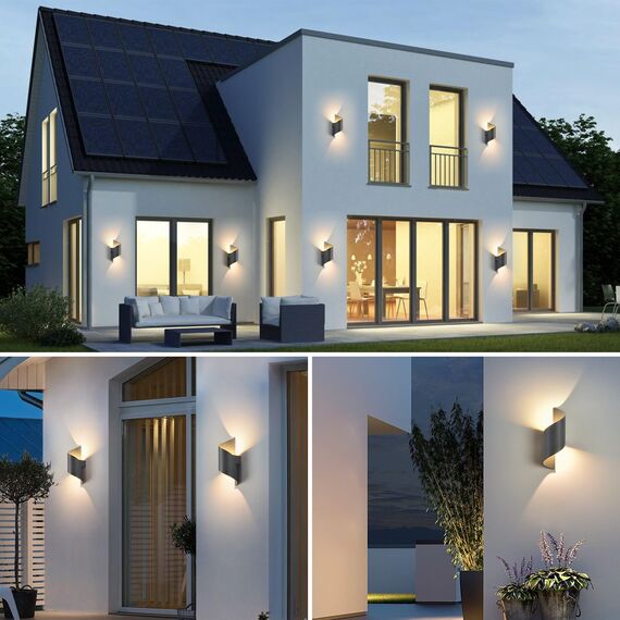 LED Wandleuchte Innen/Außen,10W Außenleuchte Wandlampe,IP65 wasserdichte Aussenleuchte 3000K Warmweiß Aussenleuchten,Modern Up Down Dekorative Wandlichter für Garten,Wohnzimmer,Schlafzimmer Anthrazit