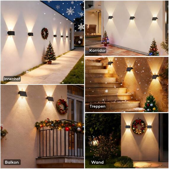 IIRARA wandleuchte solar außen solar wandleuchte aussen solarlampen Nach Oben und Unten Beleuchtet 4 LEDs IP67 Wasserdichte Solarleuchte für Garten Balkon Terrasse Treppen Warmweiß 4er