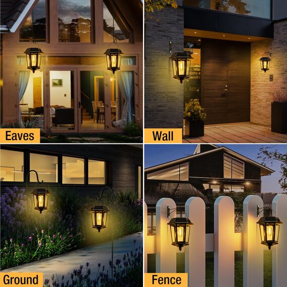 Woolmug 2 Stück Solarlampen für Außen Hängend, Retro Solarlaterne für Außen Wasserdicht, Glas Edelstahl Solarleuchten Garten, Solar Wandleuchte Aussen Gartenleuchten Deko für Garten Wand Terrasse