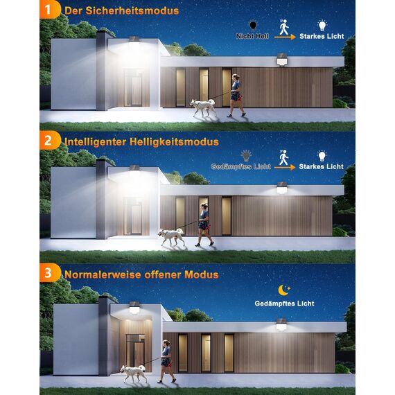 Solarlampen Outdoor 126LED 3 Modi mit Bewegungsmelder für Garten, Veranda, Straße, IP67 Wasserdicht, 210° Beleuchtungswinkel (1 Stück)