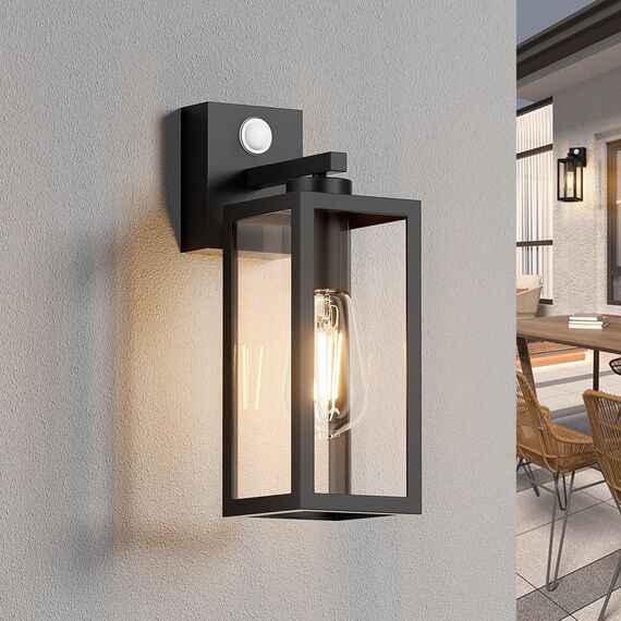 K-Bright Aussenlampe mit Bewegungsmelder, Laterne, Kompatibel mit E27-Glühbirnen Vintage Outdoor Wandlampe, max. 40 Watt, für Terrasse u. Hof Schwarz(Glühbirne nicht enthalten).