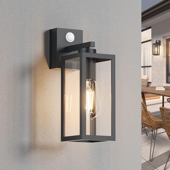 K-Bright Aussenlampe mit Bewegungsmelder, Laterne, Kompatibel mit E27-Glühbirnen Vintage Outdoor Wandlampe, max. 40 Watt, für Terrasse u. Hof Anthrazit(Glühbirne nicht enthalten).