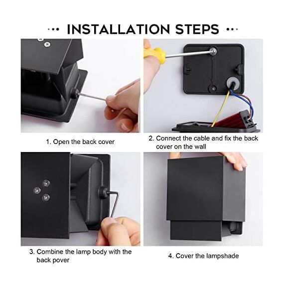 Kingwei 4 Stücke LED Wandleuchten Aussen/Innen 12W Neutralweiß 4000K Wandlampen Auf und ab Einstellbares Lichtstrahl Außenwandleuchten Wasserdichte IP65 Wandbeleuchtung Innen Schwarz