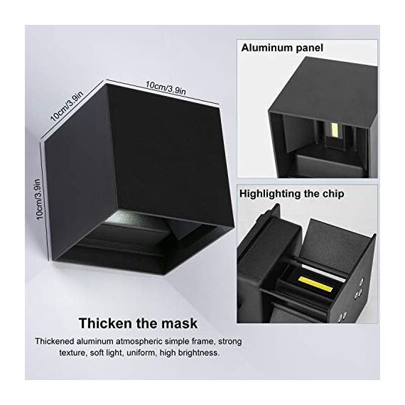 Kingwei 4 Stücke LED Wandleuchten Aussen 12W Mit Up Down Wandlampen Einstellbar Abstrahlwinkel Aussenleuchten IP65 Kaltweiß 6000K Außenwandleuchten Schwarz