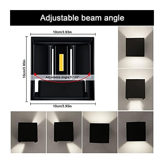 Kingwei 4 Stücke LED Wandleuchten Aussen/Innen 12W Neutralweiß 4000K Wandlampen Auf und ab Einstellbares Lichtstrahl Außenwandleuchten Wasserdichte IP65 Wandbeleuchtung Innen Schwarz