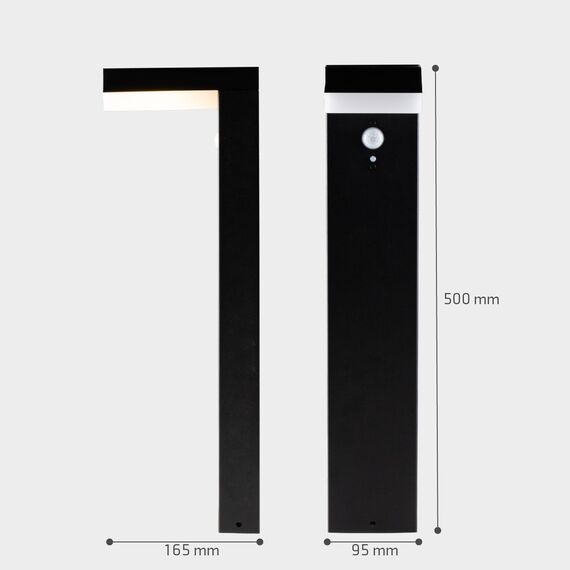 Proventa LED Solar Wegeleuchte mit Bewegungsmelder – 600 Lumen, warmweiß 2700K, 3,3W, IP44 – Wetterfeste Solar Gartenbeleuchtung für außen – Solarlampe für, Hof, Garten ohne Stromanschluss