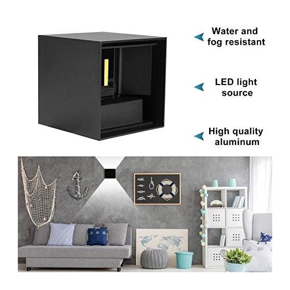 Kingwei 4 Stücke LED Wandleuchten Aussen 12W Mit Up Down Wandlampen Einstellbar Abstrahlwinkel Aussenleuchten IP65 Kaltweiß 6000K Außenwandleuchten Schwarz