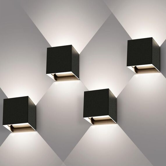 Kingwei 4 Stücke LED Wandleuchten Aussen/Innen 12W Neutralweiß 4000K Wandlampen Auf und ab Einstellbares Lichtstrahl Außenwandleuchten Wasserdichte IP65 Wandbeleuchtung Innen Schwarz