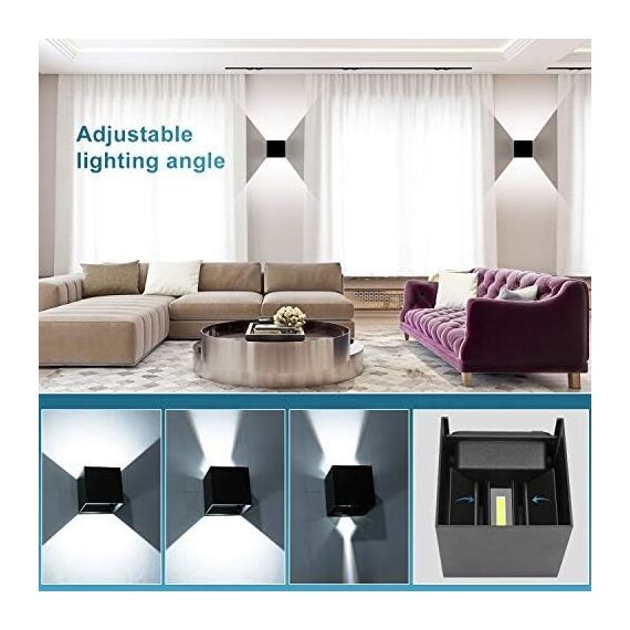 Kingwei 4 Stücke LED Wandleuchten Aussen 12W Mit Up Down Wandlampen Einstellbar Abstrahlwinkel Aussenleuchten IP65 Kaltweiß 6000K Außenwandleuchten Schwarz