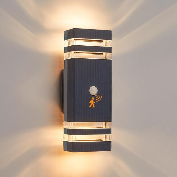 CELAVY Aussenlampe Außenlampe mit Bewegungsmelder - LED GU10 Außenleuchte Aussenleuchte Wand, IP65 GU10 Up Down Wandleuchte Wandlampe aussen, Außenbeleuchtung Ausenbeleutung Hauswand, Anthrazit