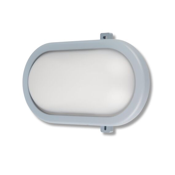 REV Kellerlampe - Feuchtraumleuchte LED oval (10W, 800lm, IP44), einsetzbar als Decken- oder Wandlampe, Feuchtraumlampe, grau