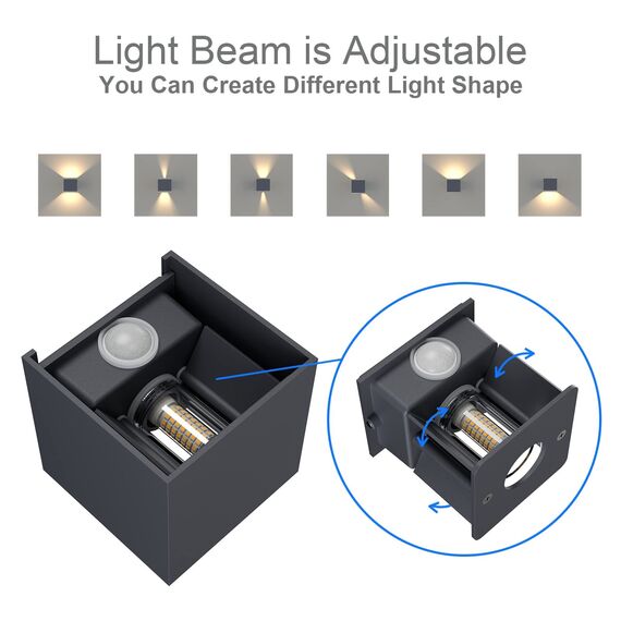 Klighten 4Pack LED Wandleuchte mit Bewegungsmelder Innen/Außen 3000K Außenlampe mit Bewegungsmelder Wandlampe Einstellbar Abstrahlwinkel, mit Austauschbarer G9 LED Lampe (Anthrazit)