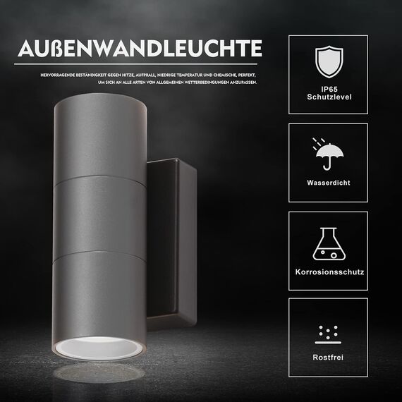 CELAVY LED Wandleuchte Wandlampe aussen, IP65 Wasserdichte Außenleuchte Wand aus Aluminium, Up Down Aussenleuchte Außenlampe GU10 Außenbeleuchtung Außenwandleuchte für Balkon Garage Terrasse, Grau