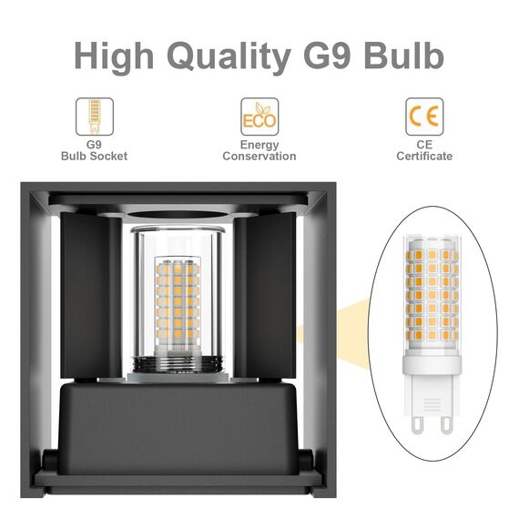 Klighten 4 Pack Wandleuchte mit Austauschbarer G9 LED Lampe Warmweiß 3000K, Aluminium LED Wandlampe Innen/Aussen Einstellbar Abstrahlwinkel aussenbeleuchtung für Wohnzimmer Garten, Dunkelgrau