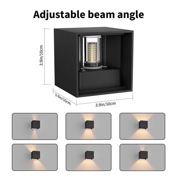 Klighten 4 Stücke Wandleuchte mit Austauschbarer G9 LED Lampe Warmweiß 3000K, Aluminium LED Wandlampe Innen/Aussen Einstellbar Abstrahlwinkel aussenbeleuchtung für Wohnzimmer Garten, Schwarz