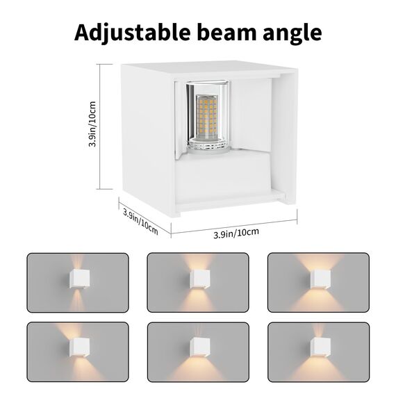 Klighten 4 Pack Wandleuchte mit Austauschbarer G9 LED Lampe Warmweiß 3000K, Aluminium LED Wandlampe Innen/Aussen Einstellbar Abstrahlwinkel aussenbeleuchtung für Wohnzimmer Garten, Weiß