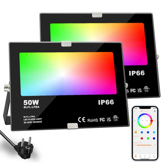HEKEE Rgb Led Strahler Außen, Farbwechsel 50W, DIY-Blitzmodus, RGBW Led Fluter, Timer, Bluetooth IP66 wasserdicht
