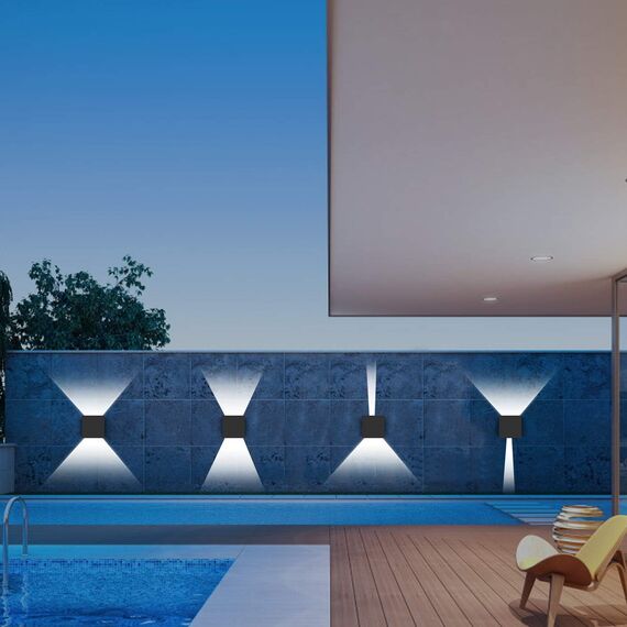 Kingwei 8 Stücke LED Wandleuchten Aussen 12W Wandlampen Kaltweiß 6000K Up Down Aussenlampen Einstellbar Abstrahlwinkel Außenwandleuchten Schwarz Außenbeleuchtung Wasserdichte IP65