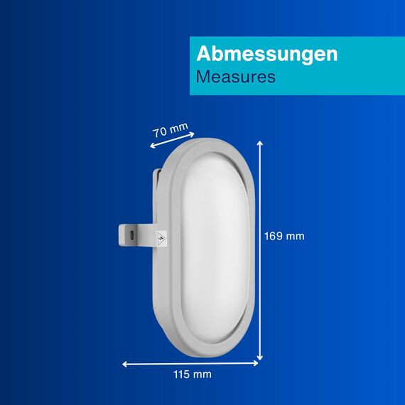 REV Kellerlampe - Feuchtraumleuchte LED oval (5,5W, 450lm, IP44), einsetzbar als Decken- oder Wandlampe, Feuchtraumlampe, grau