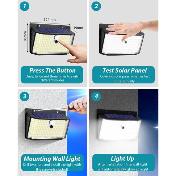 kolpop Solarlampen für Außen mit Bewegungsmelder, 2 Stück 208 LED Solarleuchten für Außen, 220° Solar Aussenleuchte mit Bewegungsmelder Aussen 3 Modi IP65 Wasserdichte Solarlampe für Garten Garage