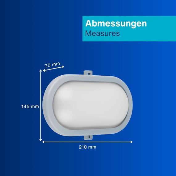 REV Kellerlampe - Feuchtraumleuchte LED oval (10W, 800lm, IP44), einsetzbar als Decken- oder Wandlampe, Feuchtraumlampe, grau