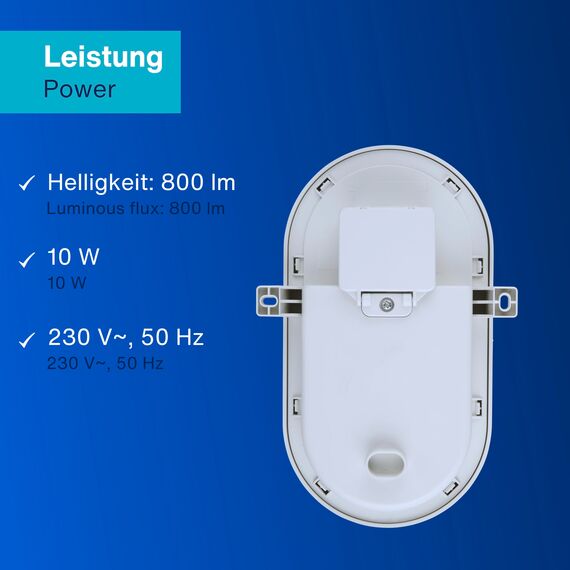 REV Kellerlampe - Feuchtraumleuchte LED oval (10W, 800lm, IP44), einsetzbar als Decken- oder Wandlampe, Feuchtraumlampe, weiß