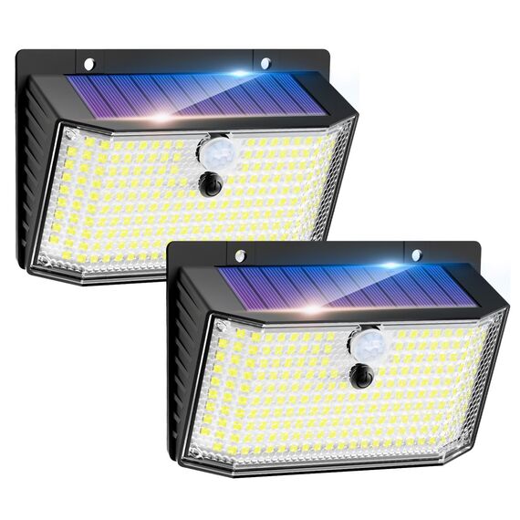 kolpop Solarlampen für Außen mit Bewegungsmelder, 2 Stück 208 LED Solarleuchten für Außen, 220° Solar Aussenleuchte mit Bewegungsmelder Aussen 3 Modi IP65 Wasserdichte Solarlampe für Garten Garage