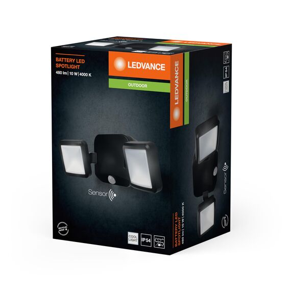 LEDVANCE LED Wand- und Deckenleuchte, Leuchte für Außenanwendungen, Kaltweiß, Battery LED Spotlight Double, 4058075227361