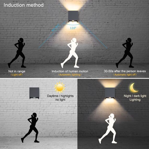 Klighten 4Pack LED Wandleuchte mit Bewegungsmelder Innen/Außen 3000K Außenlampe mit Bewegungsmelder Wandlampe Einstellbar Abstrahlwinkel, mit Austauschbarer G9 LED Lampe (Anthrazit)