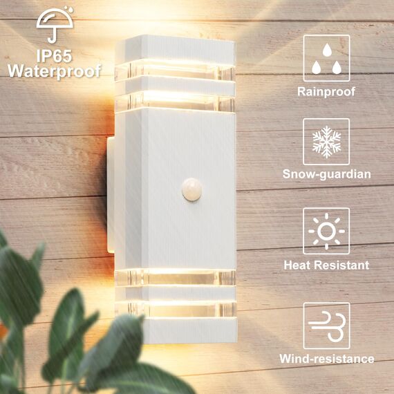 CELAVY Aussenlampe Außenlampe mit Bewegungsmelder - LED GU10 Außenleuchte Aussenleuchte Wand IP65 Up Down Wandleuchte Wandlampe aussen außen, Aussenbeleuchtung Außenbeleuchtung Hauswand, Weiß