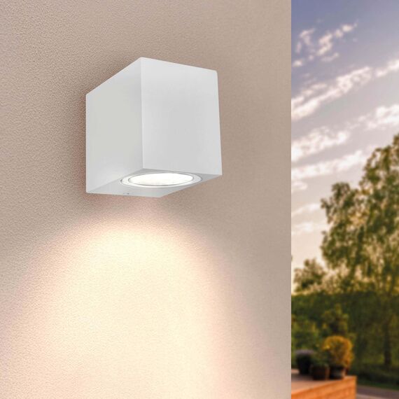 Ledvion Hydra, LED Wandleuchte Außen Weiß Kubus, Für Ein GU10 Down, Außenwandleuchte, Wandlampe, Außenlampe, IP54