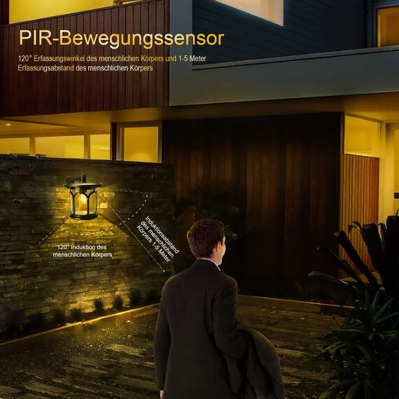 SUBOSI Solarleuchten Solarlampen für Außen Solar Wandlaterne mit Bewegungsmelder, 3 Beleuchtungsmodi, IP65 Wasserdicht Solarlampe für Garten Hof Eingangsbereich Garage Warmweiß