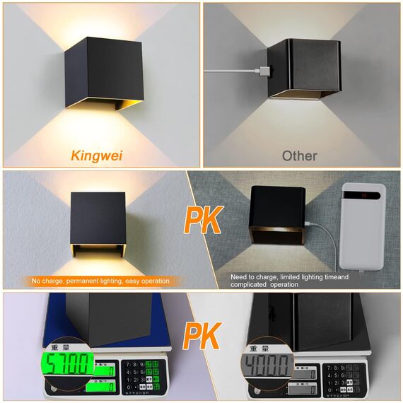 Kingwei 8 Stücke LED Wandleuchten Innen/Aussen 12W Wandlampen Auf und ab Einstellbarer Lichtstrahl LED Aussenlampe Wasserdichte IP65 Außenwandleuchten Warmweiß 3000K Wandbeleuchtung Schwarz