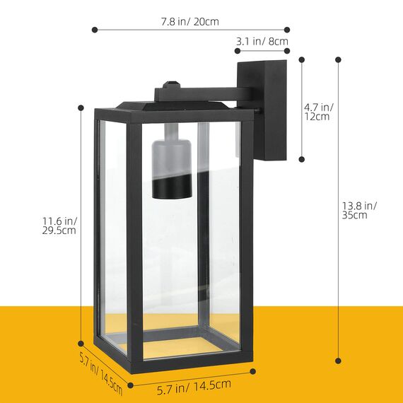 BRIMMEL Wandleuchte Außen Aluminium - Außenlampe Wand mit Klarglas, E27 Fassung 60W Max IP44 Wasserdichte Hauswand Außenwandleuchten für Veranda/Fassade, Mattschwarz