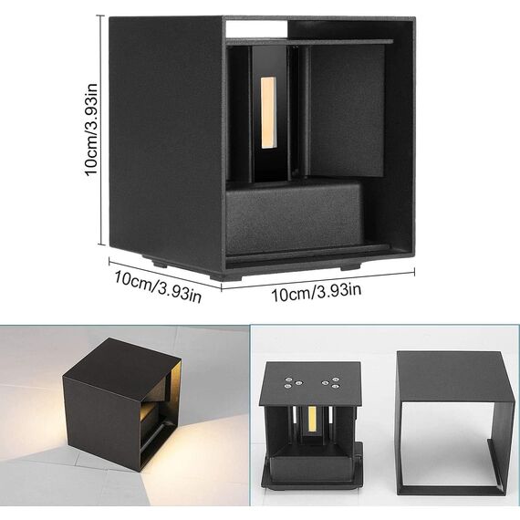 Kingwei 8 Stücke LED Wandleuchten Innen/Aussen 12W Wandlampen Auf und ab Einstellbarer Lichtstrahl LED Aussenlampe Wasserdichte IP65 Außenwandleuchten Warmweiß 3000K Wandbeleuchtung Schwarz