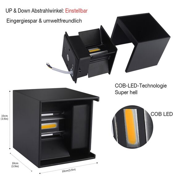 ETiME 12W LED Wandleuchte Außen Wandlampe Wasserdicht Mit Einstellbar Abstrahlwinkel IP65 LED Wandbeleuchtung Innen & Außen Warmweiß (Schwarz 12W)