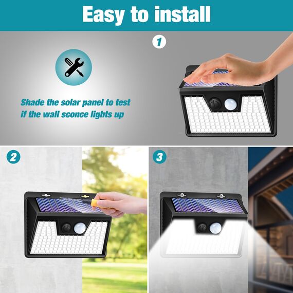 kolpop Solarlampen für Außen mit Bewegungsmelder 3 Modi,【3 Stück】 Solarleuchten für Außen IP65 Wasserdichte, 140 LED Außenwandleuchten für Wandleuchte Garten Hof