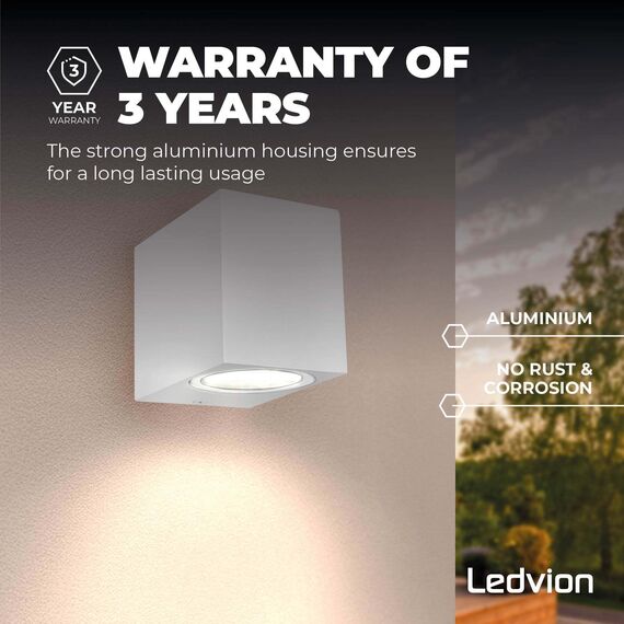 Ledvion Hydra, LED Wandleuchte Außen Weiß Kubus, Für Ein GU10 Down, Außenwandleuchte, Wandlampe, Außenlampe, IP54