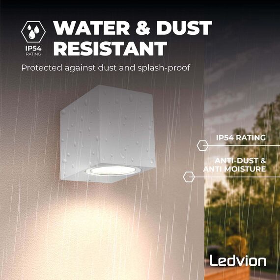 Ledvion Hydra, LED Wandleuchte Außen Weiß Kubus, Für Ein GU10 Down, Außenwandleuchte, Wandlampe, Außenlampe, IP54