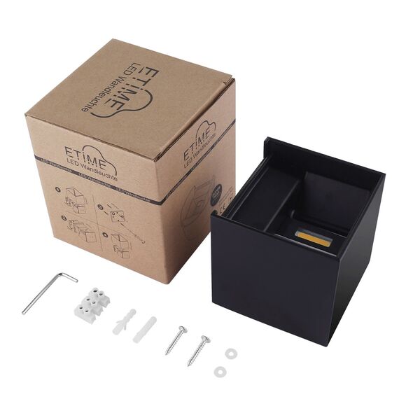 ETiME 12W LED Wandleuchte Außen Wandlampe Wasserdicht Mit Einstellbar Abstrahlwinkel IP65 LED Wandbeleuchtung Innen & Außen Warmweiß (Schwarz 12W)