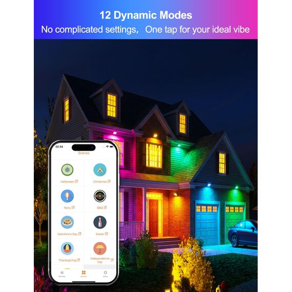 HEKEE RGB Led Strahler Außen, Farbwechsel 80W, DIY-Blitzmodus, RGB Led Fluter, Timer, Bluetooth IP66 wasserdicht