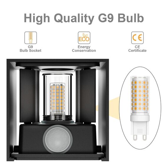 Klighten 4 Pack LED Wandleuchte mit Bewegungsmelder Innen/Außen 3000K Außenlampe mit Bewegungsmelder Wandlampe Einstellbar Abstrahlwinkel, mit Austauschbarer G9 LED Lampe (Schwarz)