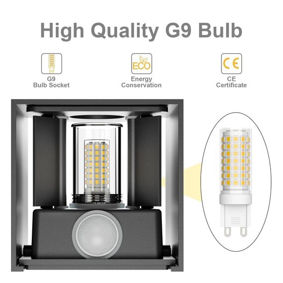 Klighten 4Pack LED Wandleuchte mit Bewegungsmelder Innen/Außen 3000K Außenlampe mit Bewegungsmelder Wandlampe Einstellbar Abstrahlwinkel, mit Austauschbarer G9 LED Lampe (Dunkelgrau)