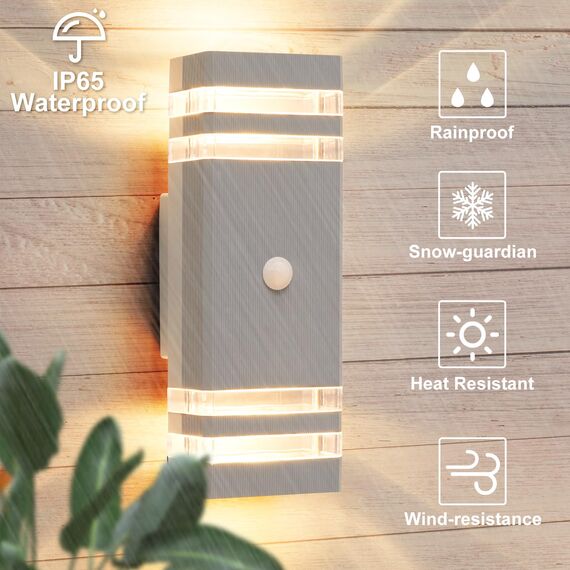 CELAVY Aussenlampe Außenlampe mit Bewegungsmelder - LED GU10 Außenleuchte Aussenleuchte Wand IP65 Up Down Wandleuchte Wandlampe Lampe aussen, Aussenbeleuchtung Außenwandleuchte Hauswand, Hellgrau